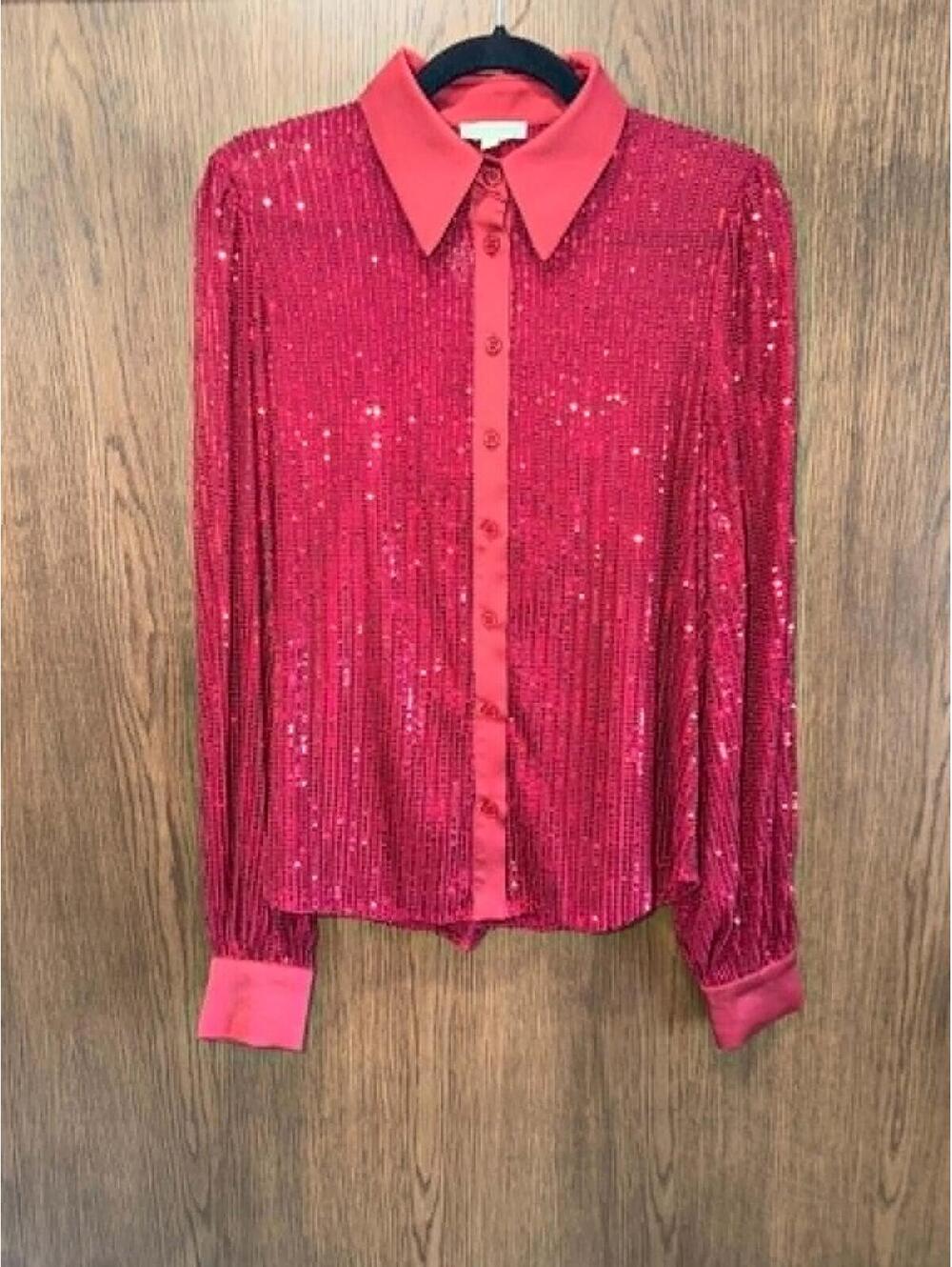 Flying Tomato Women's Burgundy Sequin Button Front Top Size Small NWOT